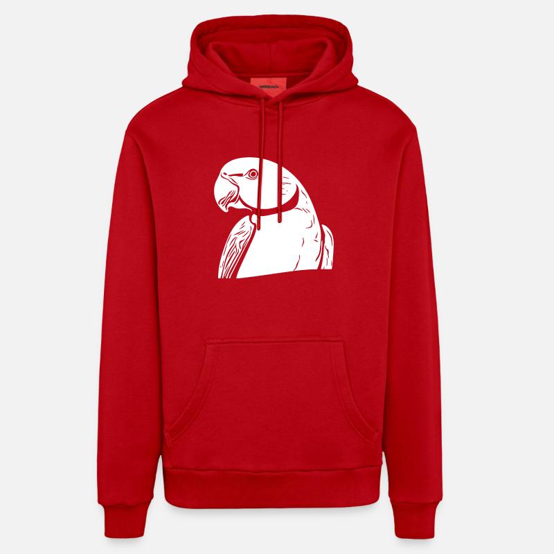 Perruche à collier Portrait Vintage Perroquet Dessin - Sweat à capuche bio décontracté fabriqué en UE - rouge
