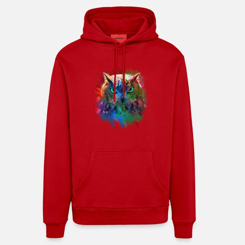 Hibou multi couleur - Sweat à capuche bio décontracté fabriqué en UE - rouge
