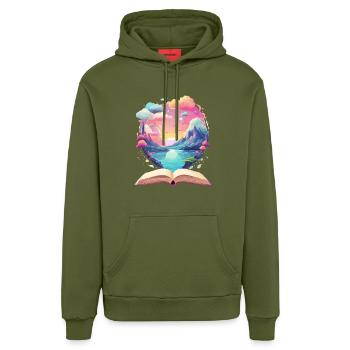 Zauberhafte Bücher Welten - Organic Relaxed Hoodie Made in EU - MOSS GREEN - Vorne