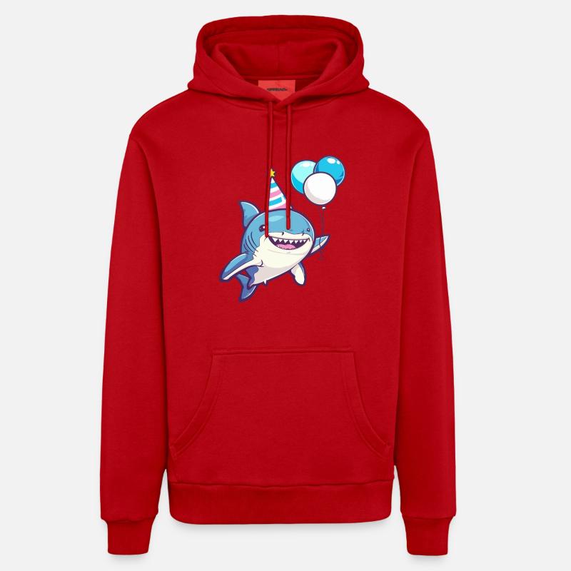 Bande dessinée d’anniversaire de requin - Sweat à capuche bio décontracté fabriqué en UE - rouge