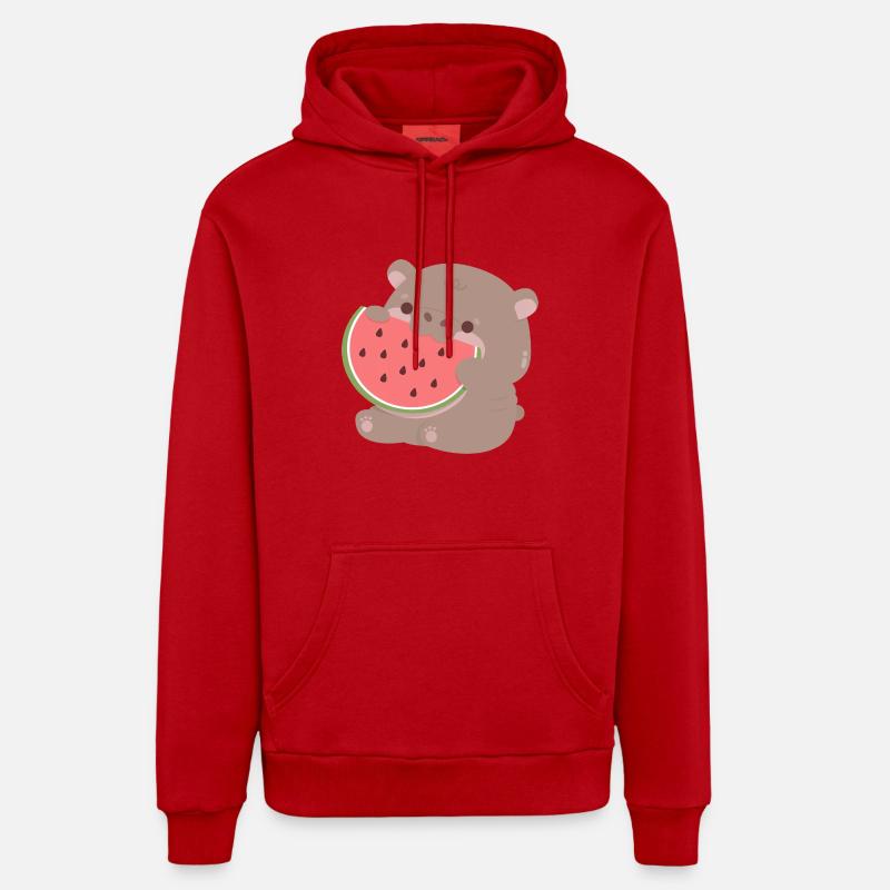 Moo Deng Hippopotame Pastèque - Sweat à capuche bio décontracté fabriqué en UE - rouge