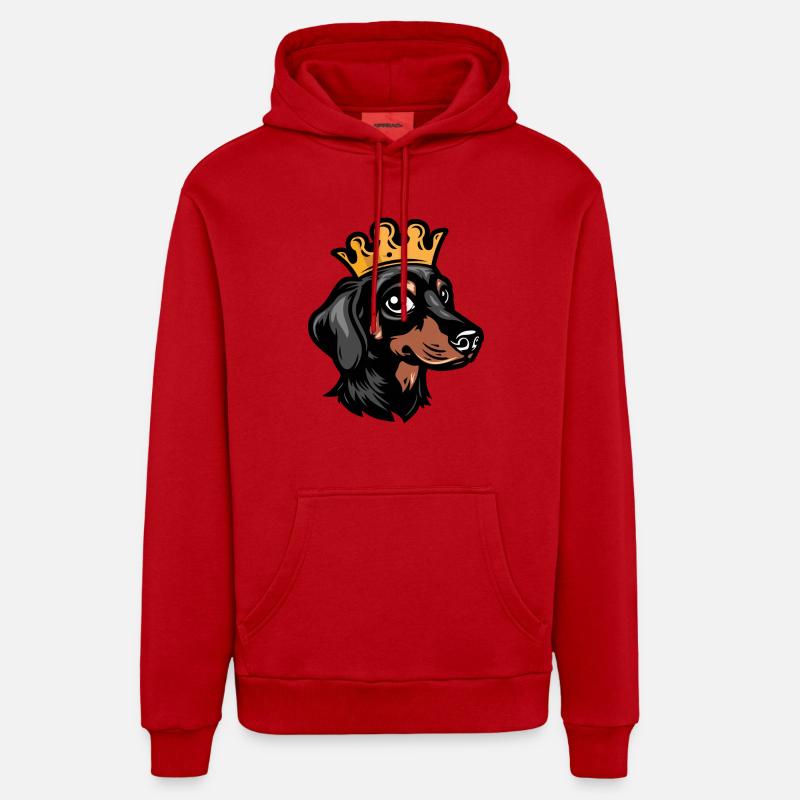 Teckel Chien Teckel Couronne - Sweat à capuche bio décontracté fabriqué en UE - rouge
