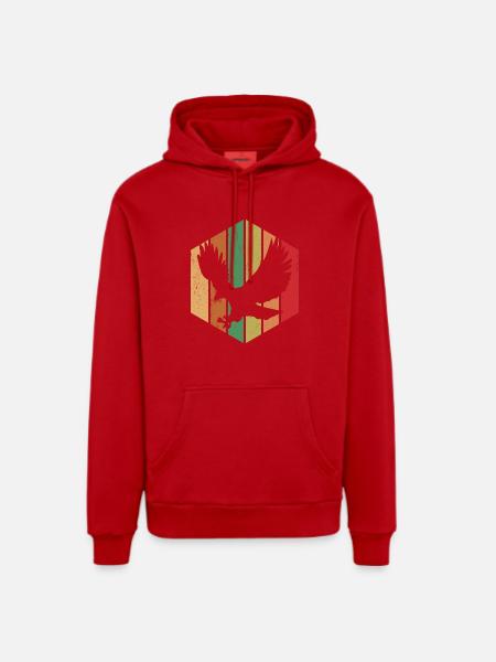 oiseau rétro Graphique - Sweat à capuche bio décontracté fabriqué en UE - rouge