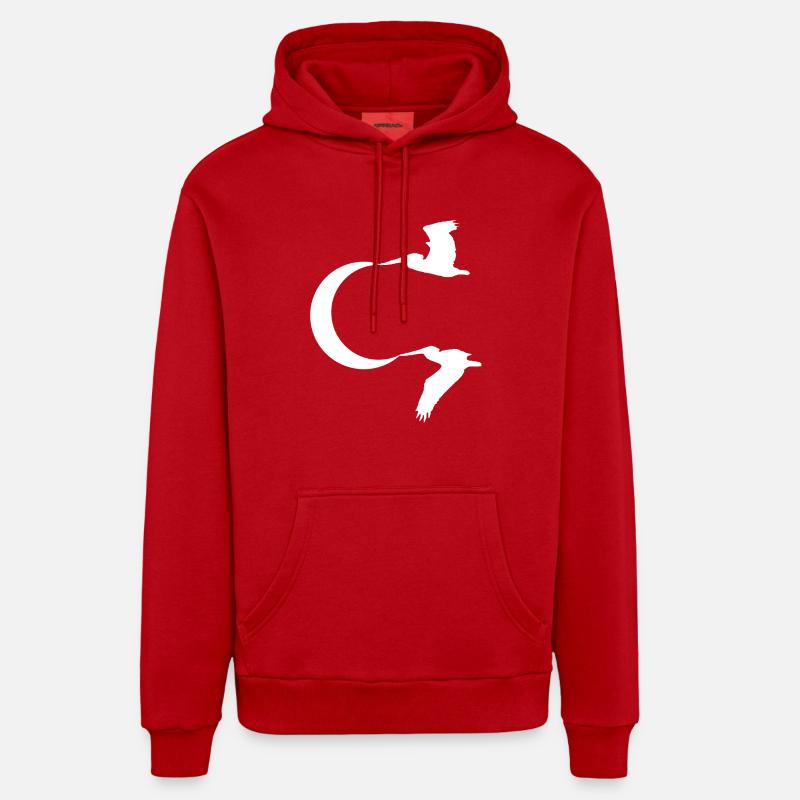 Les oiseaux et la lune - Sweat à capuche bio décontracté fabriqué en UE - rouge