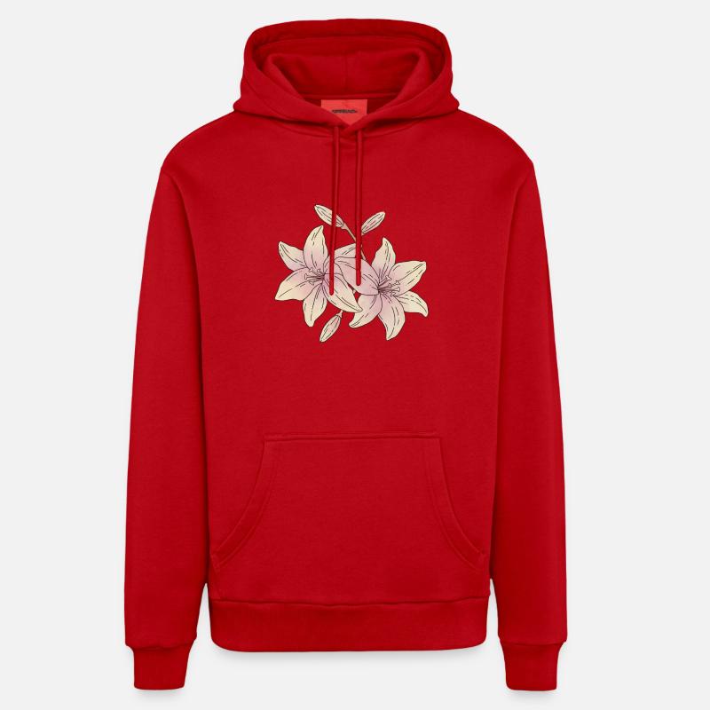 Fleurs de lys - Sweat à capuche bio décontracté fabriqué en UE - rouge