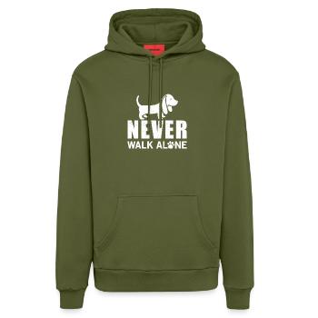 Never walk alone - Organic Relaxed Hoodie Made in EU - MOSS GREEN - Vorne