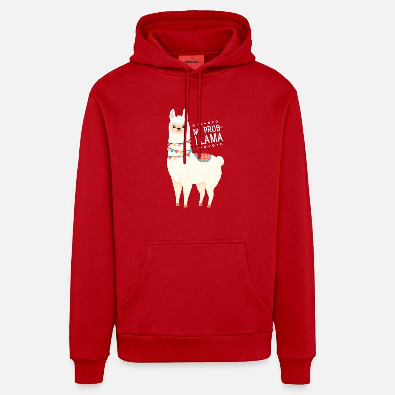 No Prob- Lllama - Sweat à capuche bio décontracté fabriqué en UE - rouge