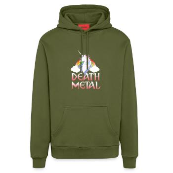 Death Metal - magical rainbow unicorn - Sweat à capuche bio décontracté fabriqué en UE - MOSS GREEN - Devant