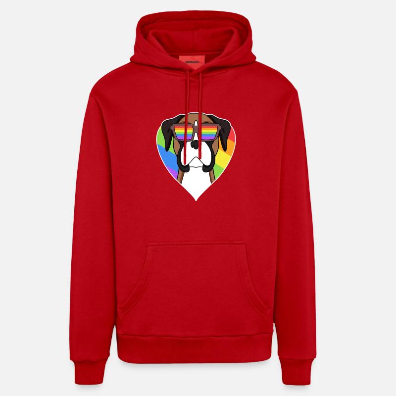 Boxer Chien Rainbow Heart - Sweat à capuche bio décontracté fabriqué en UE - rouge