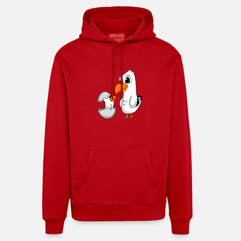 Mouette avec bébé Mouette - Sweat à capuche bio décontracté fabriqué en UE - rouge