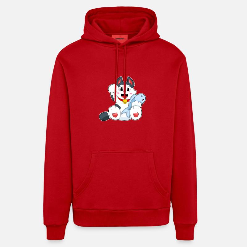 Chat avec du poisson - Sweat à capuche bio décontracté fabriqué en UE - rouge