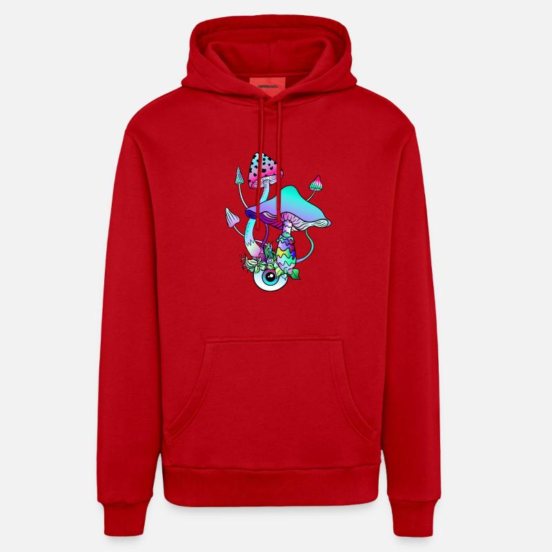 Champignons magiques Art psychédélique - Sweat à capuche bio décontracté fabriqué en UE - rouge