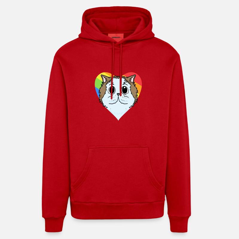 CHAT LGBT Chat Persan Arc-en-ciel - Sweat à capuche bio décontracté fabriqué en UE - rouge
