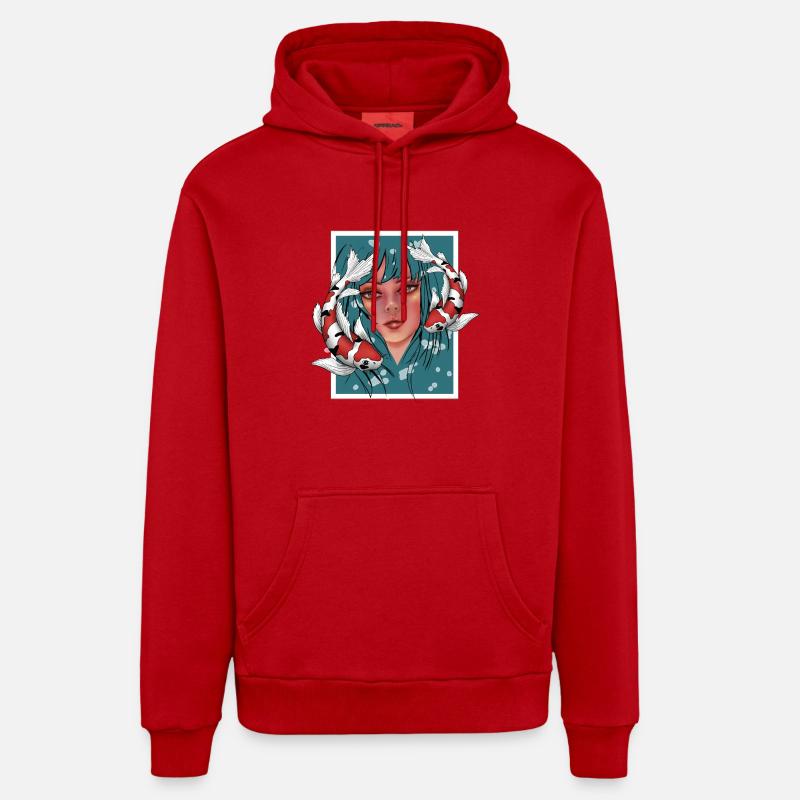 Filles avec Koi - Sweat à capuche bio décontracté fabriqué en UE - rouge