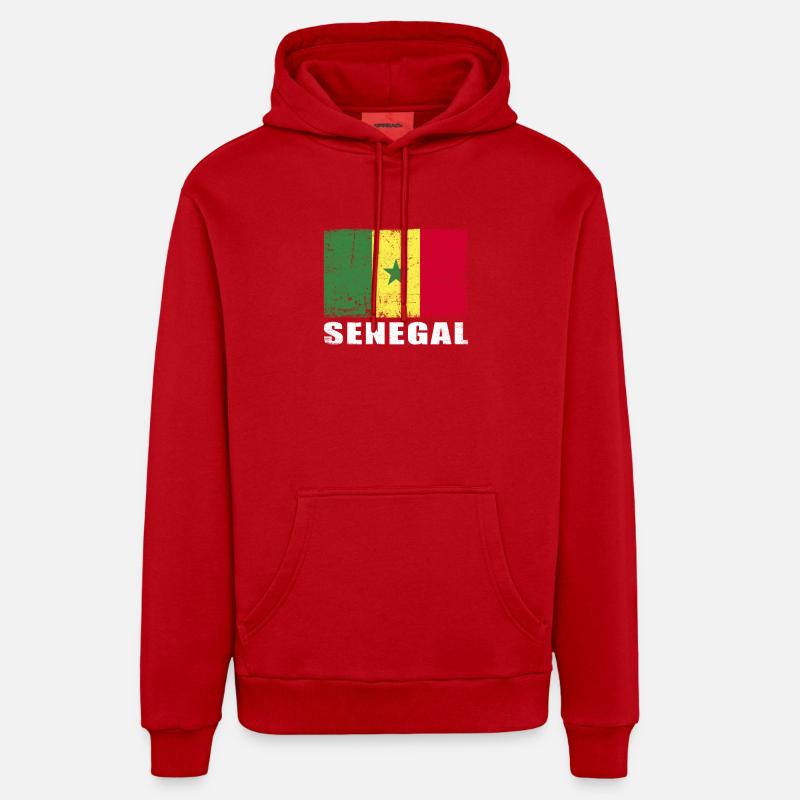 Sénégal Drapeau Grunge Sénégal Drapeau - Sweat à capuche bio décontracté fabriqué en UE - rouge