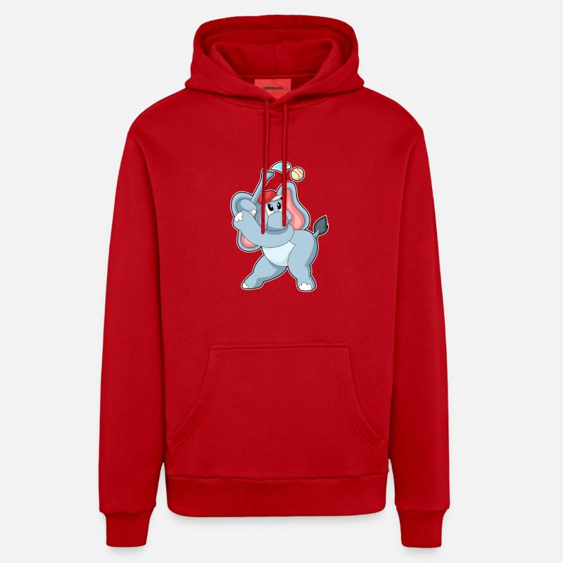 Éléphant jouant au baseball - Sweat à capuche bio décontracté fabriqué en UE - rouge