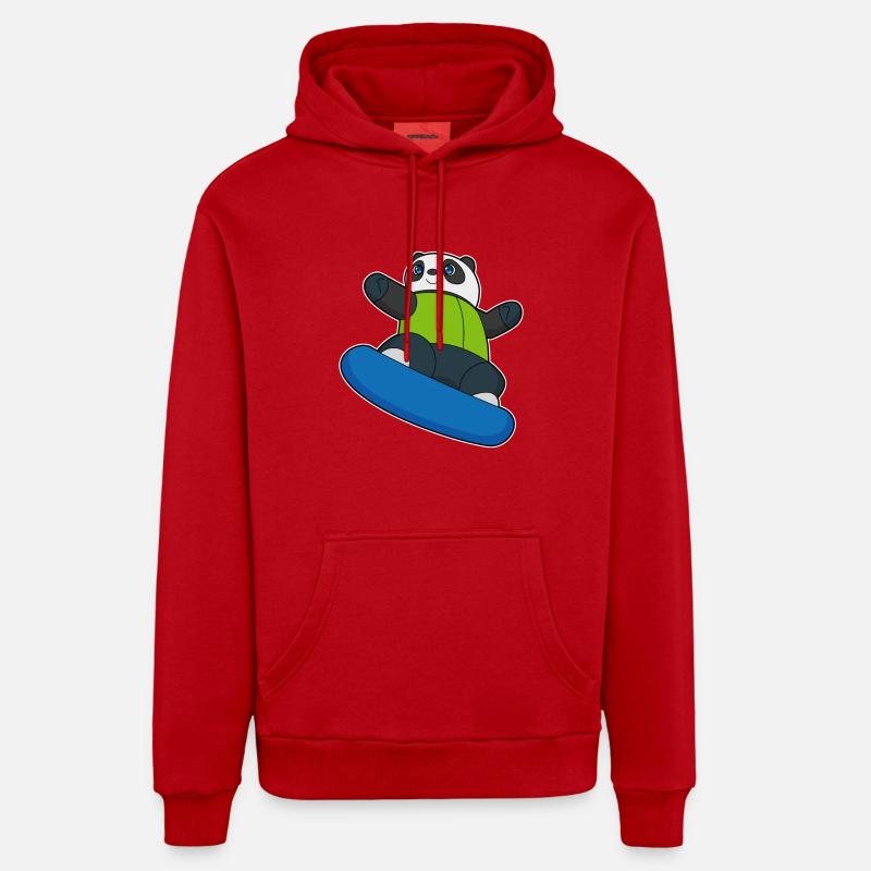 Panda en snowboarder avec snowboard - Sweat à capuche bio décontracté fabriqué en UE - rouge