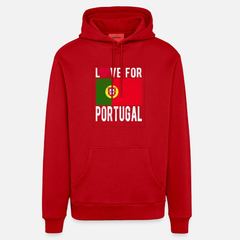Drapeau du Portugal - Sweat à capuche bio décontracté fabriqué en UE - rouge