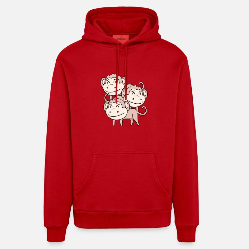 Singes mignons - Singe - Sweat à capuche bio décontracté fabriqué en UE - rouge