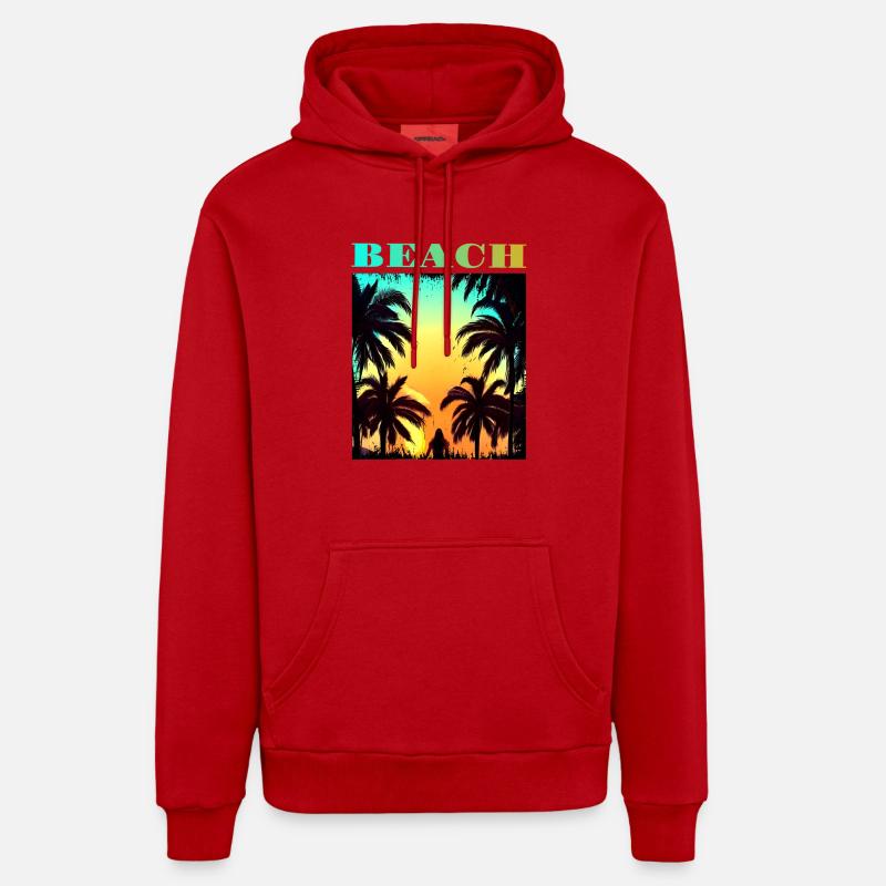 Plage de Palm Sunset - Sweat à capuche bio décontracté fabriqué en UE - rouge