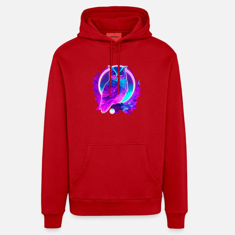Eule Neon Moon Synthwave - Organic Relaxed Hoodie Made in EU - Rot