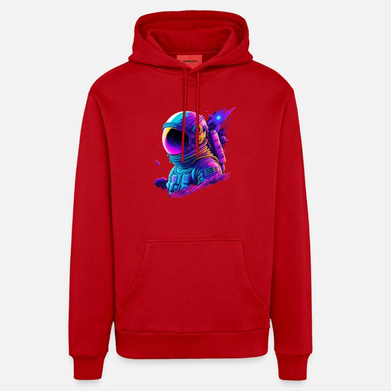 Synthwave Astronaute Space Explorer - Sweat à capuche bio décontracté fabriqué en UE - rouge