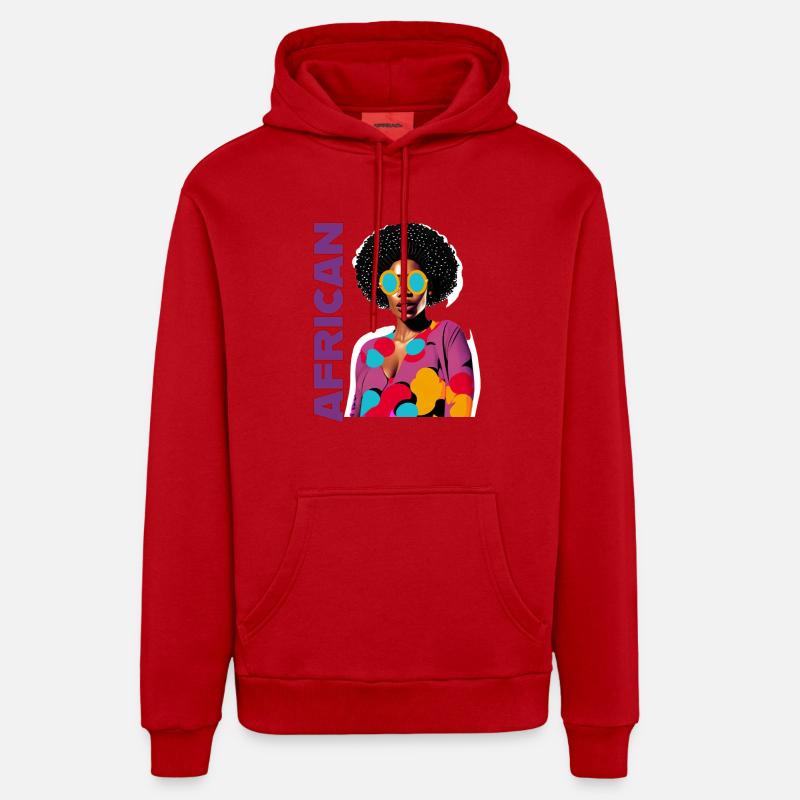 Femme noire avec lettrage africain - Sweat à capuche bio décontracté fabriqué en UE - rouge
