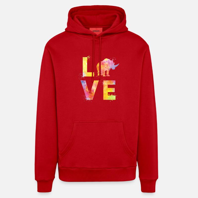 L’amour du rhinocéros - Sweat à capuche bio décontracté fabriqué en UE - rouge