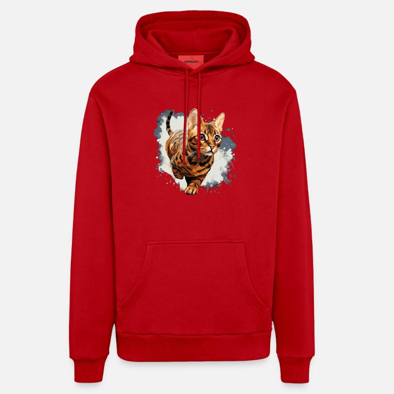 Chat du Bengale - Sweat à capuche bio décontracté fabriqué en UE - rouge