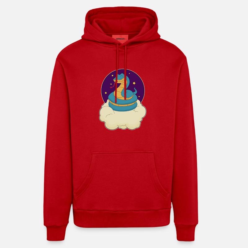 Serpent, Nuit, Étoiles, Nuages - Sweat à capuche bio décontracté fabriqué en UE - rouge