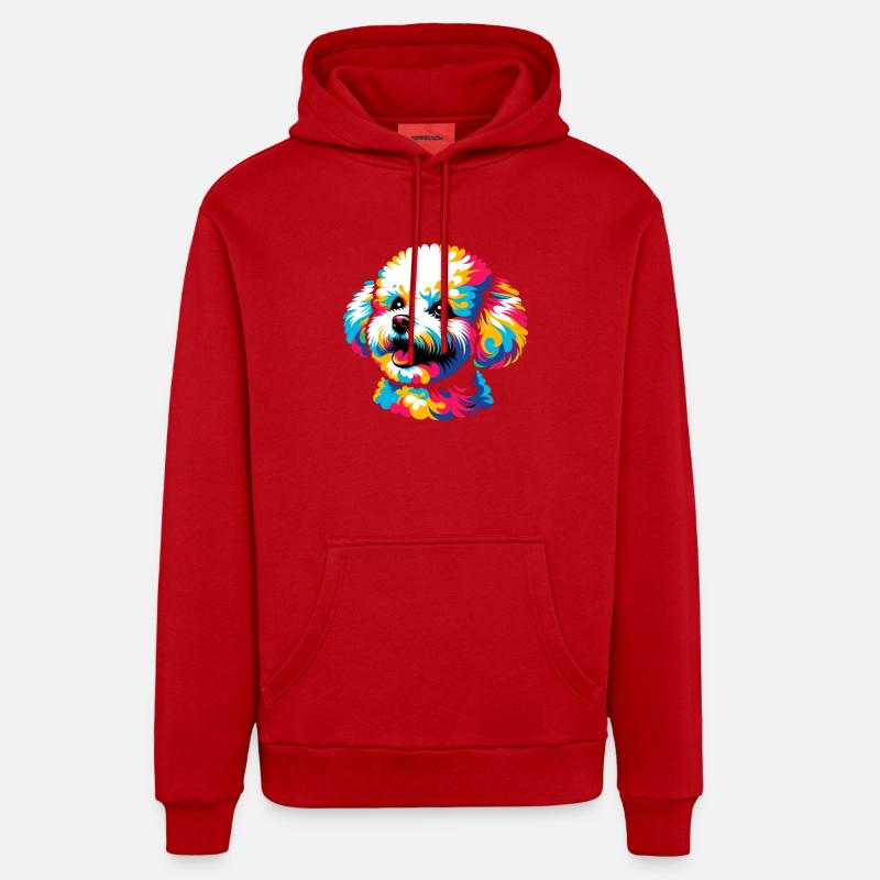 Bichon Frise chien Pop Art - Sweat à capuche bio décontracté fabriqué en UE - rouge