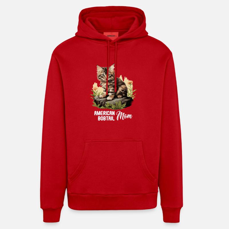 Chat Chats American Bobtail - Sweat à capuche bio décontracté fabriqué en UE - rouge