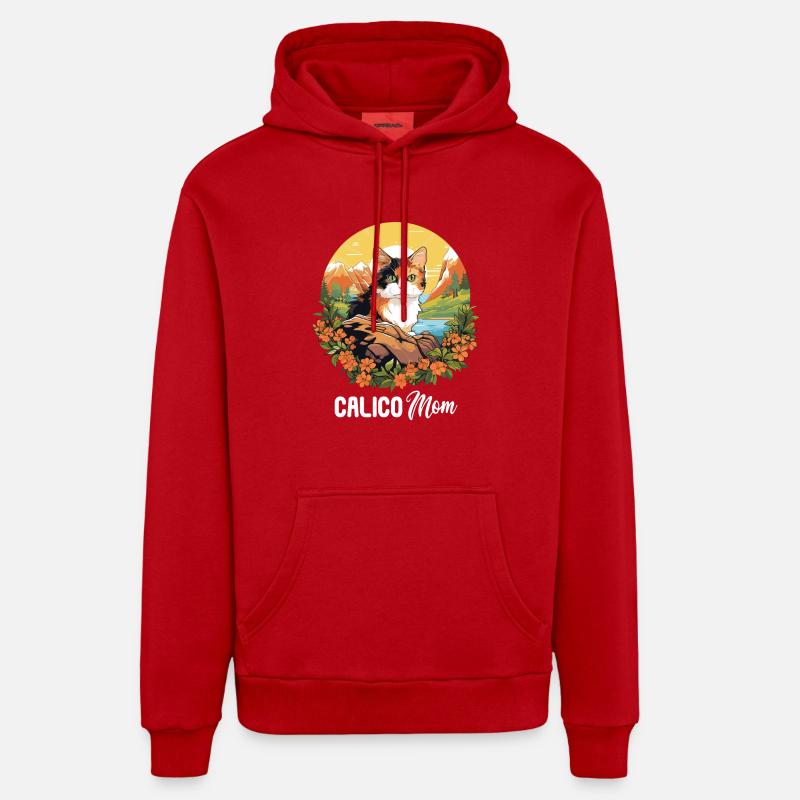 Chat calicot Chat porte-bonheur - Sweat à capuche bio décontracté fabriqué en UE - rouge