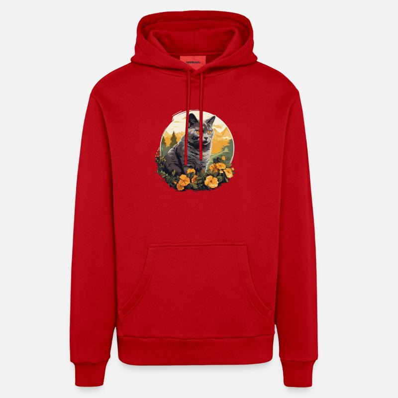 Chat Chartreux Chat Chartreux - Sweat à capuche bio décontracté fabriqué en UE - rouge
