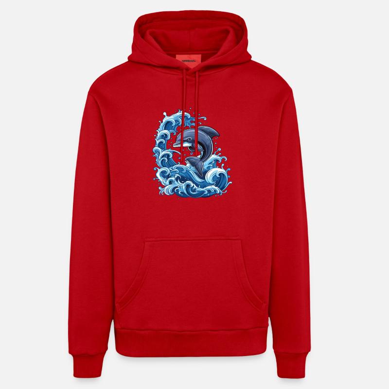 Dauphin, L’Eau, Vagues, Océan - Sweat à capuche bio décontracté fabriqué en UE - rouge