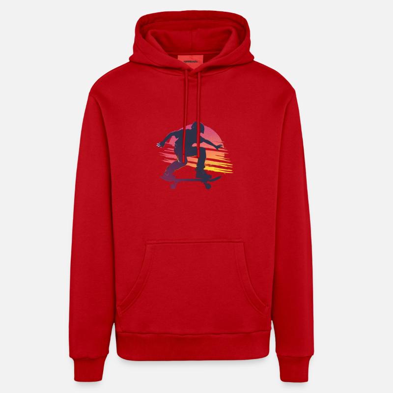 Skateboard Sunset Silhouette - Sweat à capuche bio décontracté fabriqué en UE - rouge