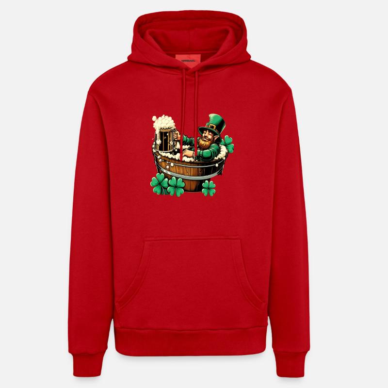 Leprechaun de bain (Leprechaun irlandais) - Sweat à capuche bio décontracté fabriqué en UE - rouge