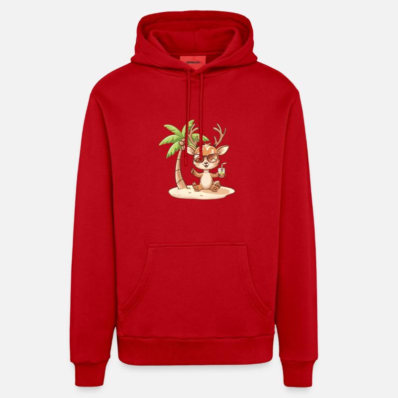 Deer Summer Beach Comic - Organic Relaxed Hoodie Made in EU - red