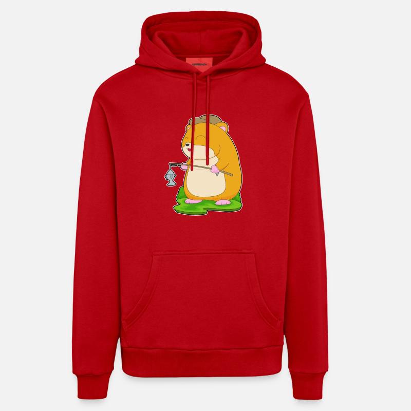 Hamster Pêcheur Ange Pêche - Sweat à capuche bio décontracté fabriqué en UE - rouge
