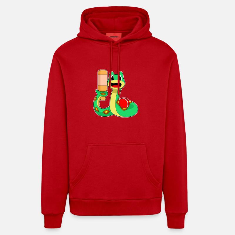 Serpent Cricket Batte de cricket - Sweat à capuche bio décontracté fabriqué en UE - rouge