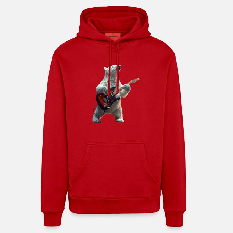 Ours blanc - Sweat à capuche bio décontracté fabriqué en UE - rouge
