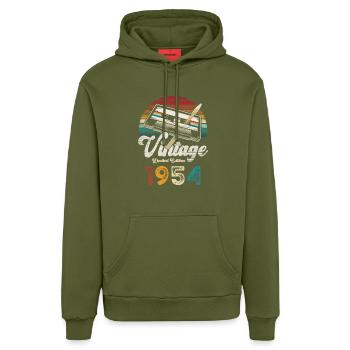 Vintage 1954 Geburtstag Kassette Bleistift - Organic Relaxed Hoodie Made in EU - MOSS GREEN - Vorne