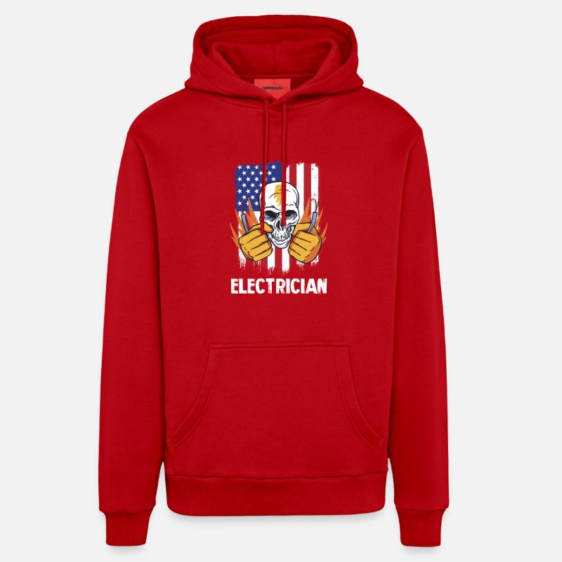 Électricien Crâne USA Drapeau - Sweat à capuche bio décontracté fabriqué en UE - rouge