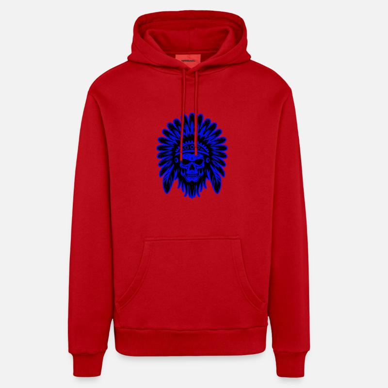 Crâne Apache Indien - Sweat à capuche bio décontracté fabriqué en UE - rouge