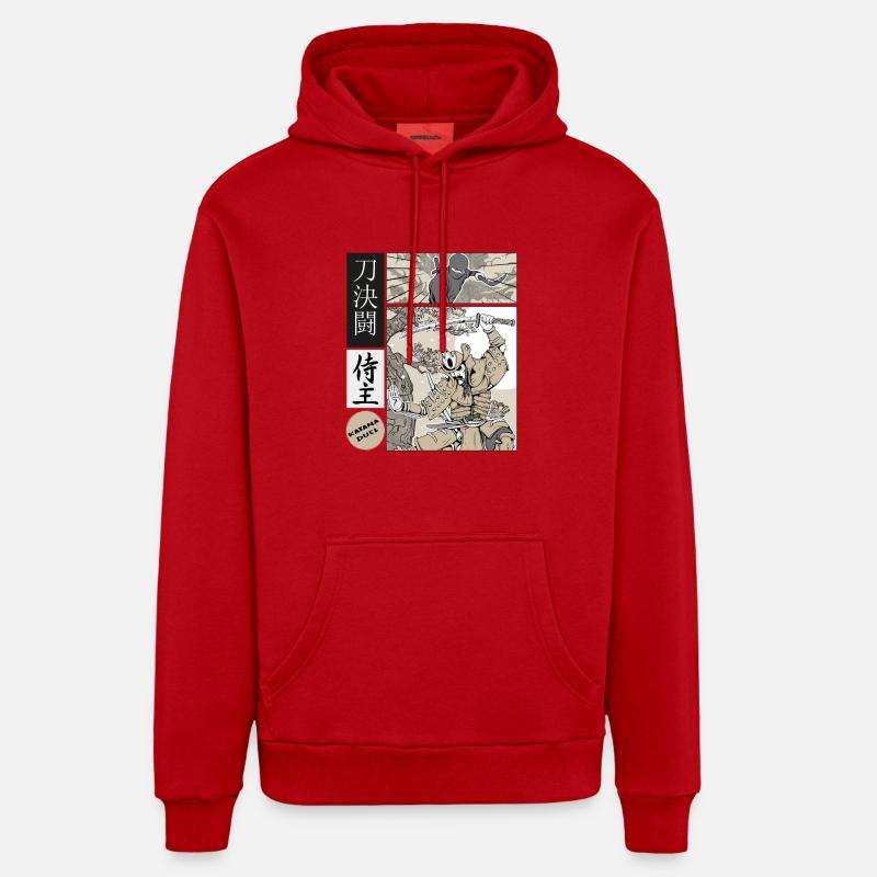 Samurai Katana Duel vs Ninja - Sweat à capuche bio décontracté fabriqué en UE - rouge