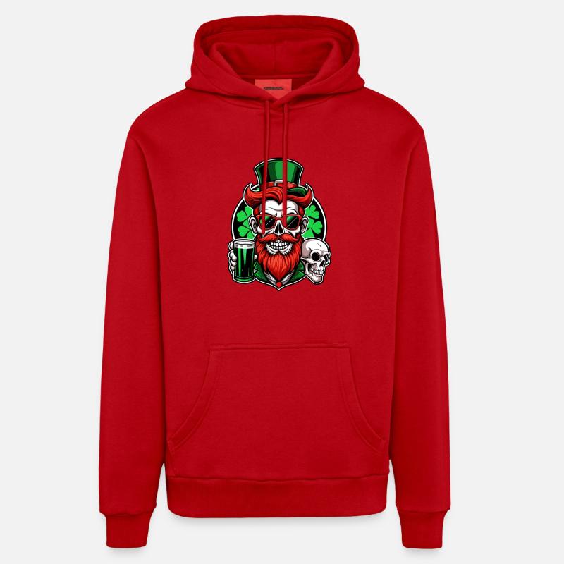 Crâne de lutin - Saint-Patrick - Irlande - Sweat à capuche bio décontracté fabriqué en UE - rouge
