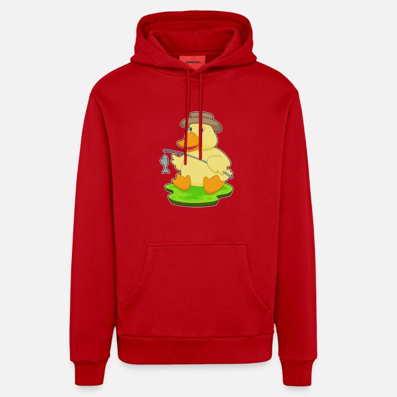 Canard Pêcheur Pêche Pêche - Sweat à capuche bio décontracté fabriqué en UE - rouge
