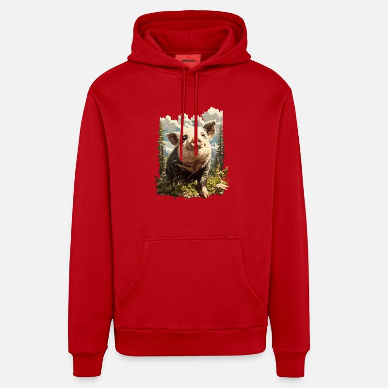 Cochon Cochon - Sweat à capuche bio décontracté fabriqué en UE - rouge