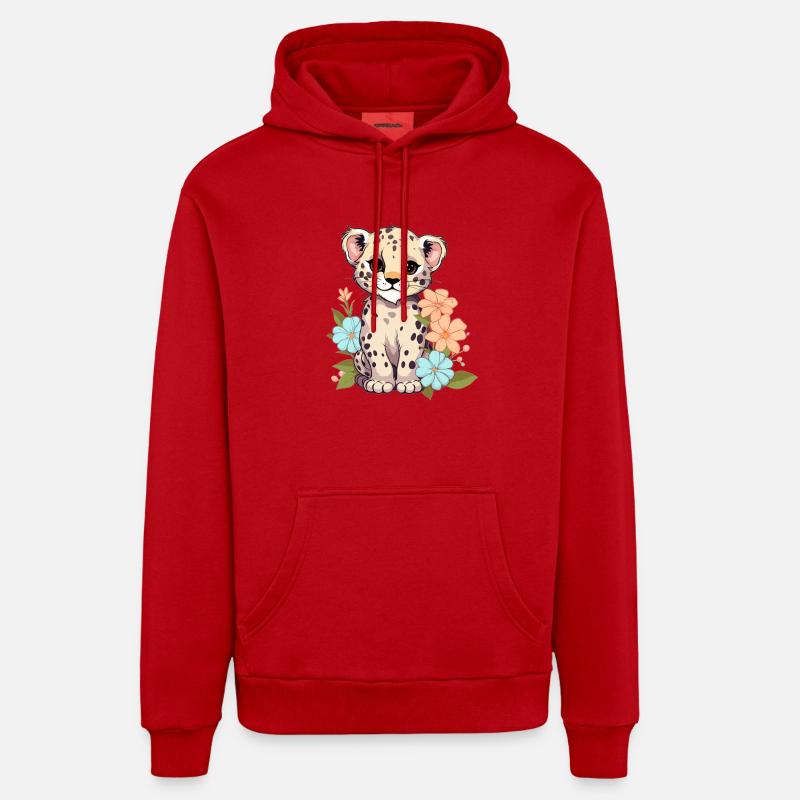 Léopard à fleurs - Sweat à capuche bio décontracté fabriqué en UE - rouge