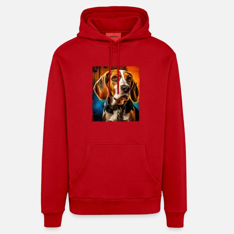 Portrait de chien beagle - Sweat à capuche bio décontracté fabriqué en UE - rouge